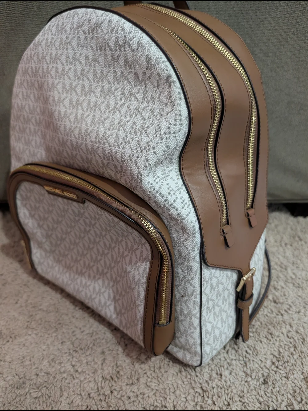 Michael Kors Brown and Vanilla Monogram Backpack